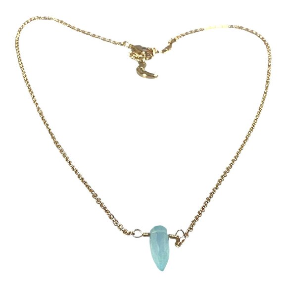 Luna Norte Choker Necklace 17" Gold Plated Blue Chalcedony Pendant Dainty Y2K - Picture 8 of 16
